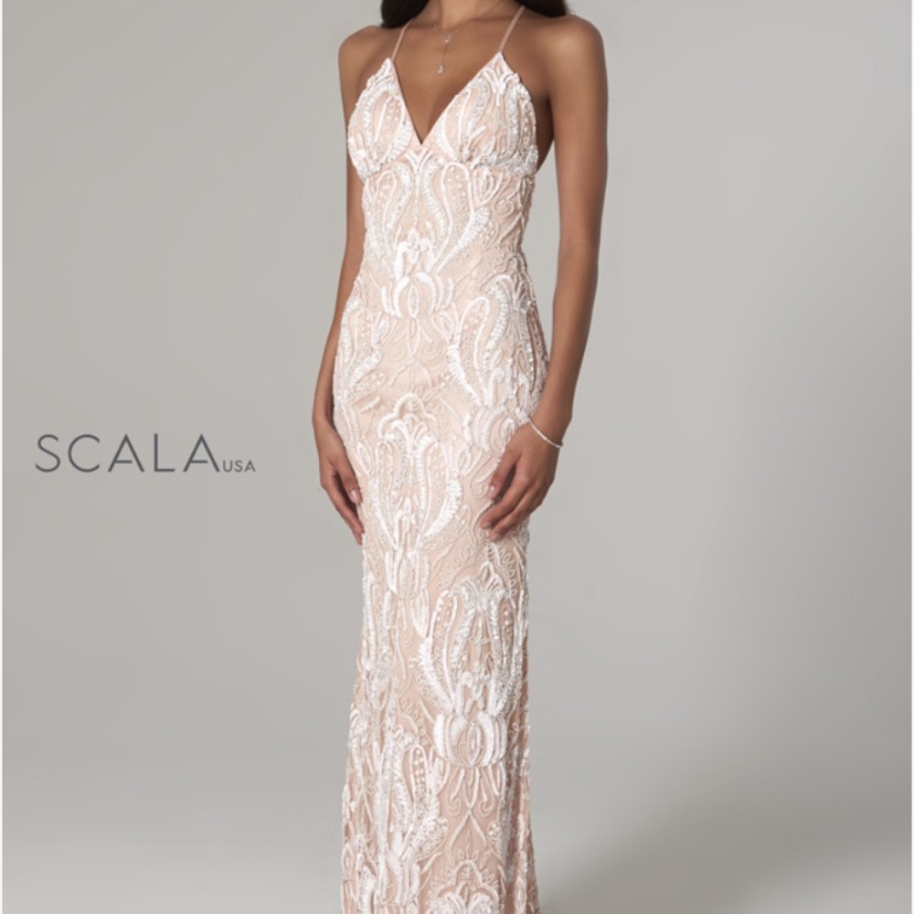 PINK BEADED PROM SCALA DRESS